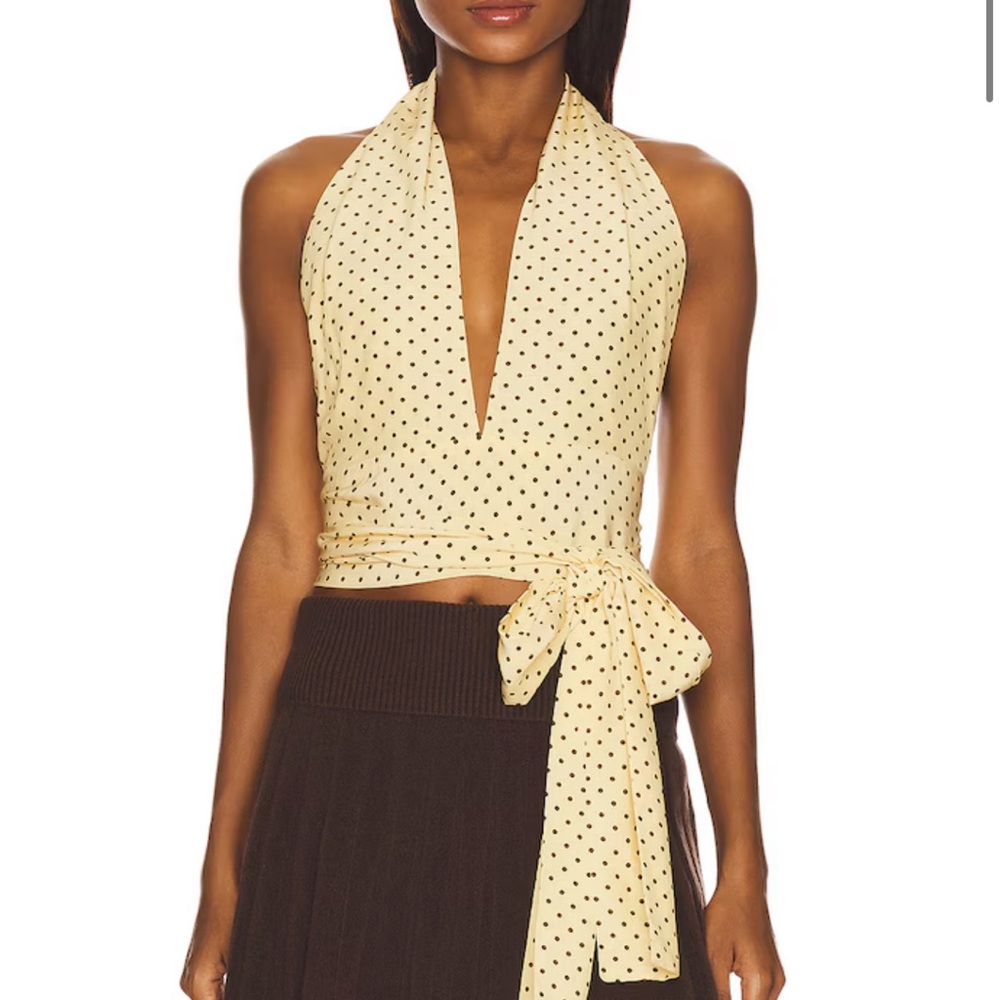 With Jean Rendezvous Top in Yellow Polka Dot